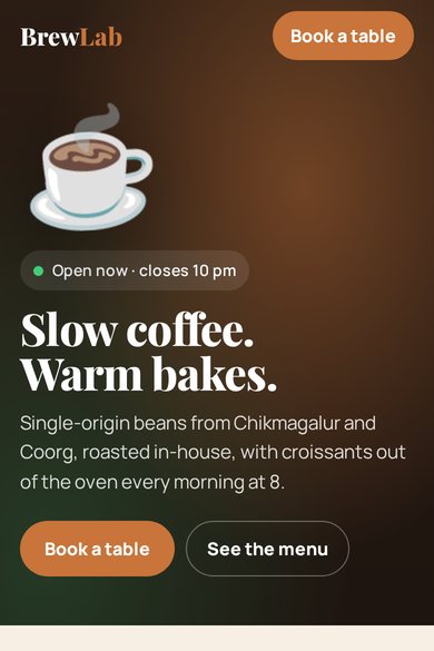 Café with table booking template preview