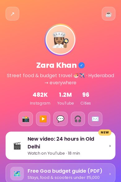 Link in bio (creator page) template preview