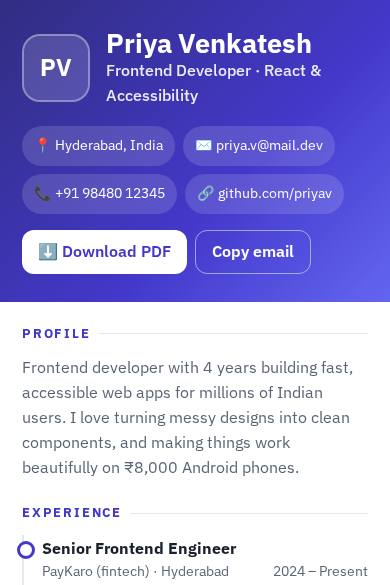 Resume / CV template preview